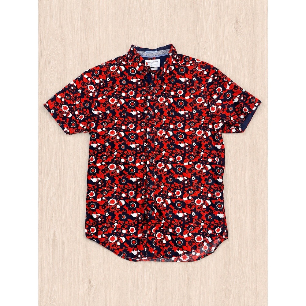 Denim & Flower Ricky Singh Floral Shirt Men's Small Slim Fit Cotton Button Up